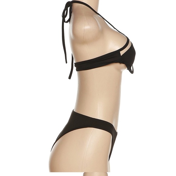 NEW! Black sexy mesh cut out 2 piece bikini set; top & bottom see through mesh - Picture 12 of 16